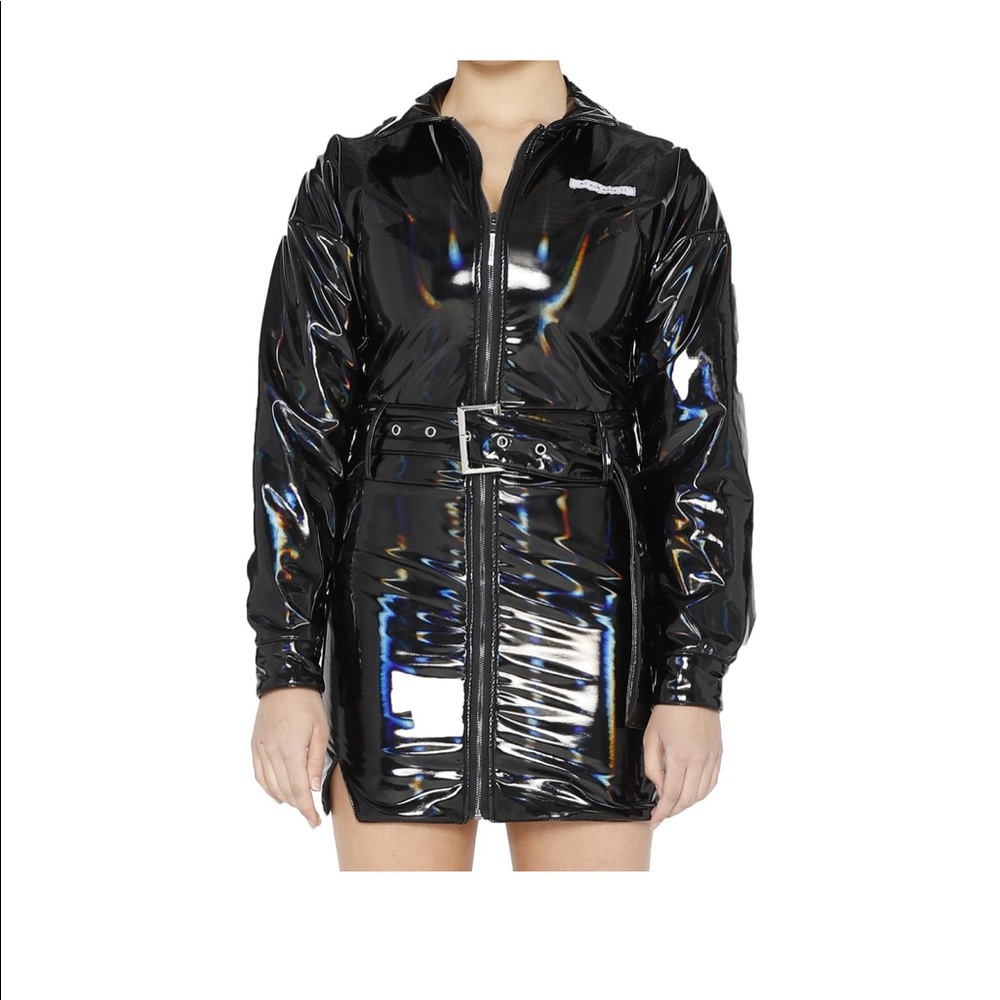 Patent black reflective dress